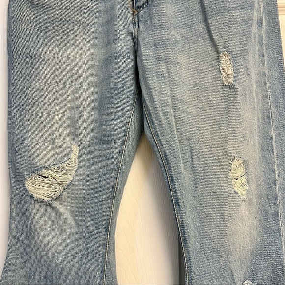 ZARA premium Destroyed Frayed Asymmetrical Flare Jeans size 2 women’s 100 cotton - Picture 6 of 13